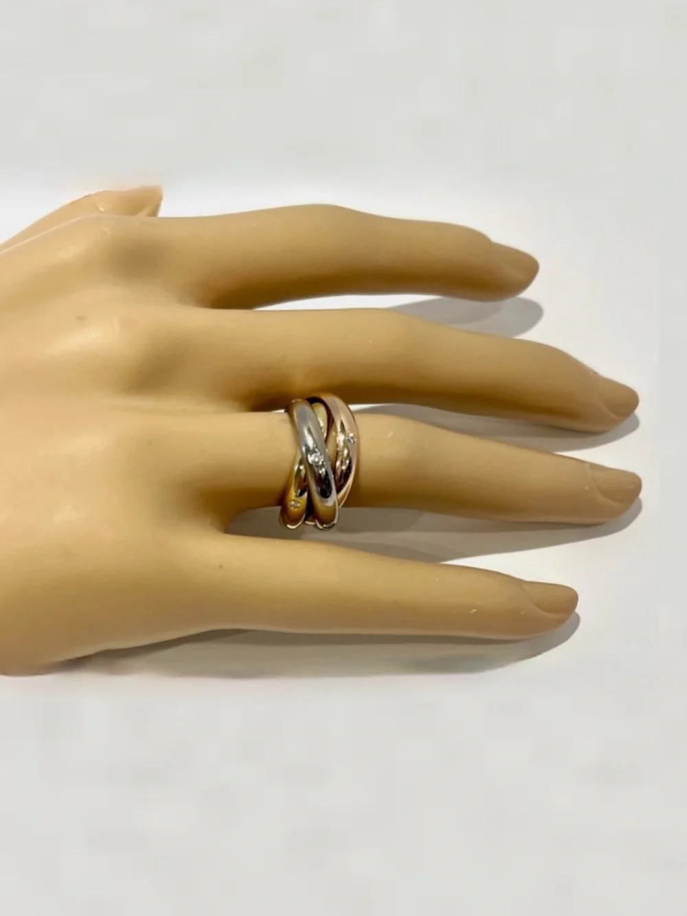 CARTIER Vintage 10.9 Grams DIAMOND 18K TRINITY ROLLING 3.8mm Band Ring Size 51